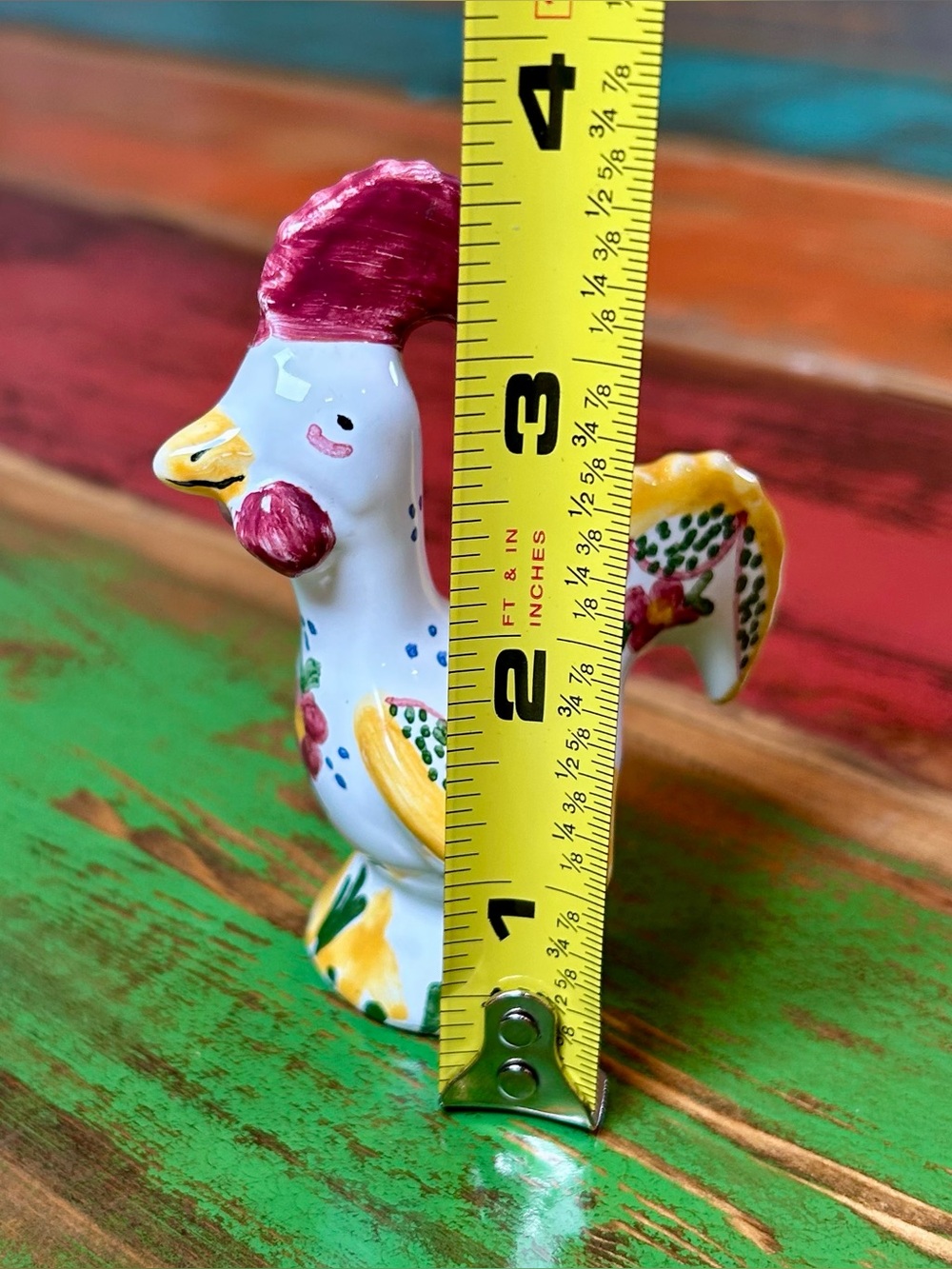 Vintage Portuguese Good Luck Rooster Figurines Hand Painted Pair Signed - Picture 9 of 11